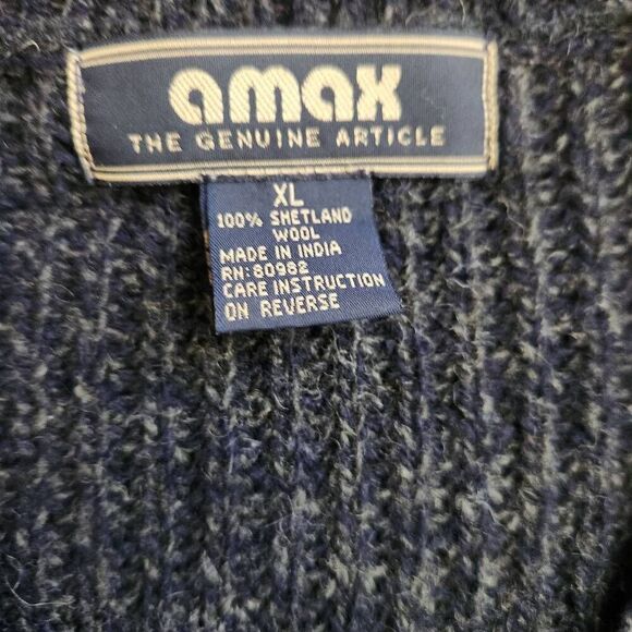 Vintage Amax Sweater Mens XL 100% Wool Shetland Grandpacore Chunky - Picture 3 of 3
